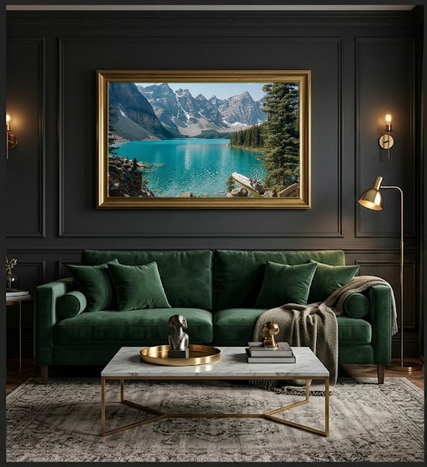 Banff Canada Canvas Wall Art | Retro Travel Poster Print, Alpine Lake Decor, Stretched Canvas — banff-lake-retro-poster-office-wall-art.jpg