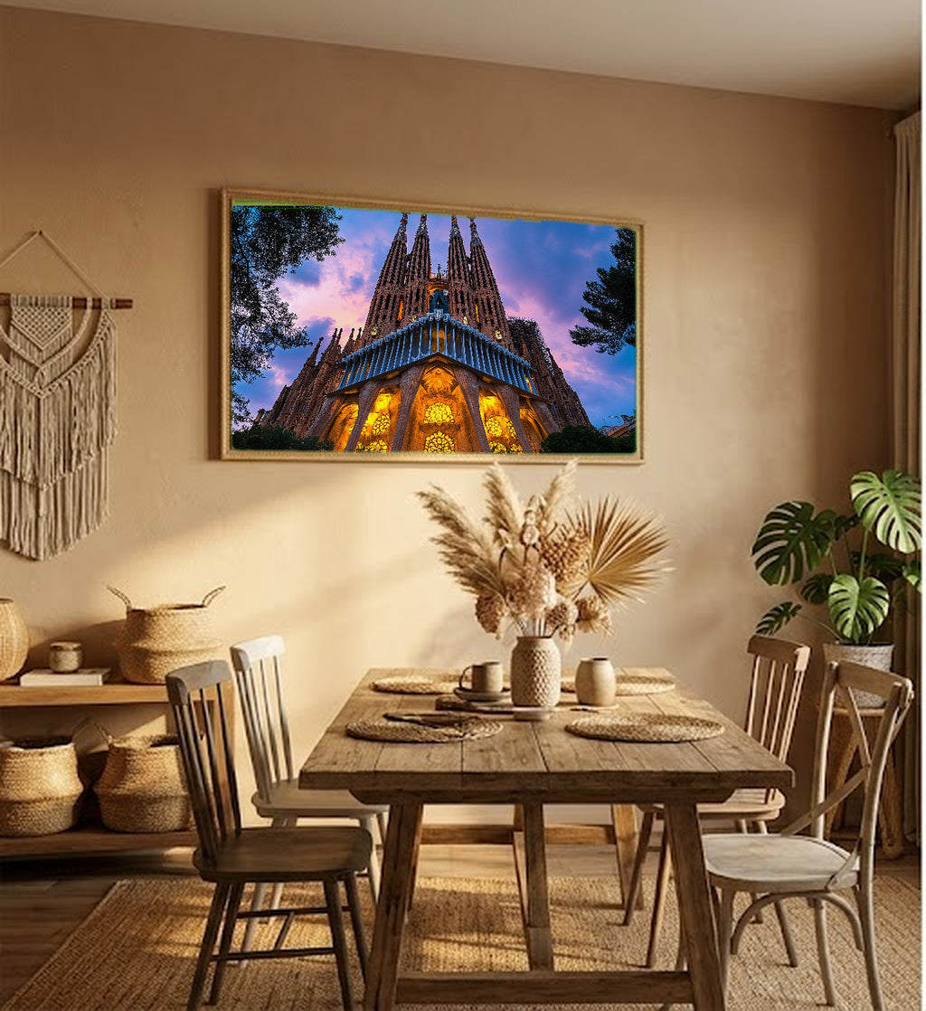 Barcelona Sagrada Familia Canvas Wall Art | Gaudi Architecture Print, Spanish Decor, Stretched Canvas — barcelona-sagrada-hallway-wall-art.jpg