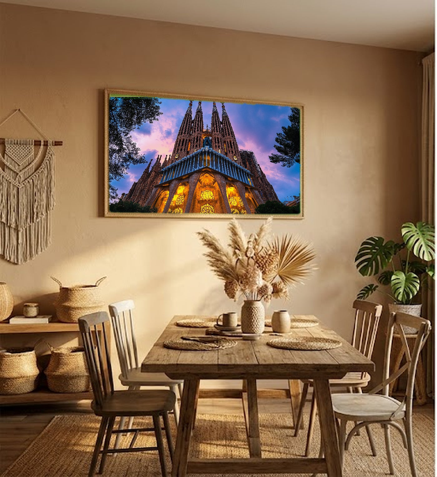 Barcelona Sagrada Familia Canvas Wall Art | Gaudi Architecture Print, Spanish Decor, Stretched Canvas — barcelona-sagrada-hallway-wall-art.jpg