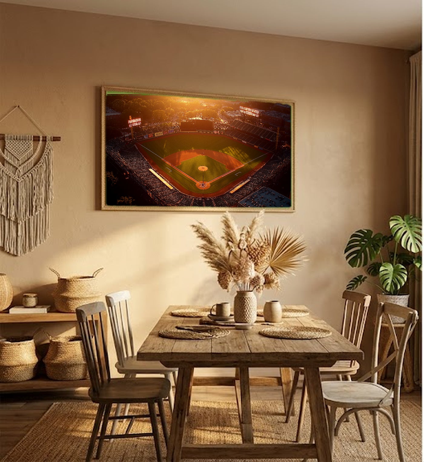 Baseball Stadium Canvas Wall Art | Sunset Painterly Print, Sports Decor, Stretched Canvas — baseball-stadium-sunset-hallway-wall-art.jpg