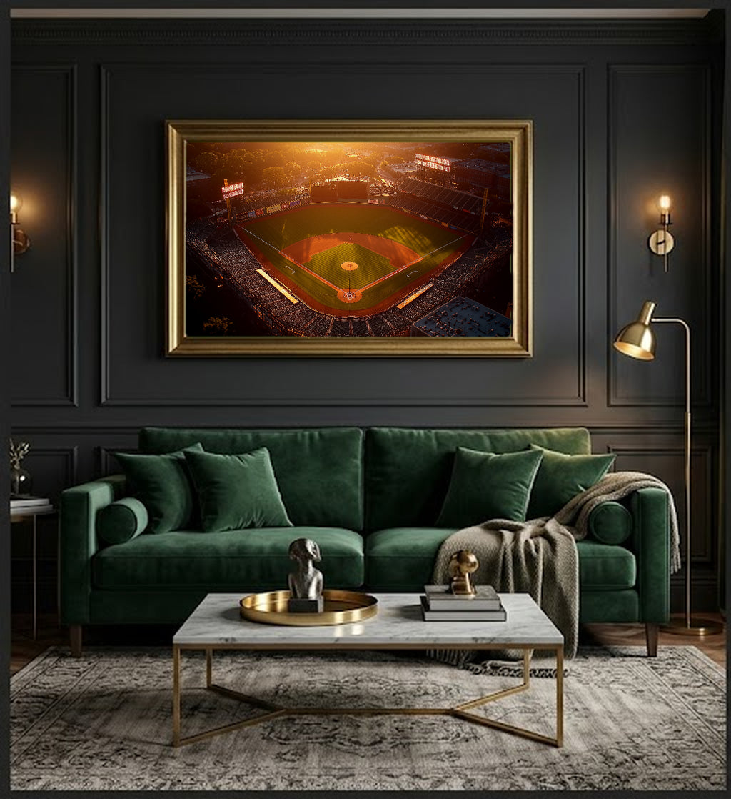 Baseball Stadium Canvas Wall Art | Sunset Painterly Print, Sports Decor, Stretched Canvas — baseball-stadium-sunset-office-wall-art.jpg