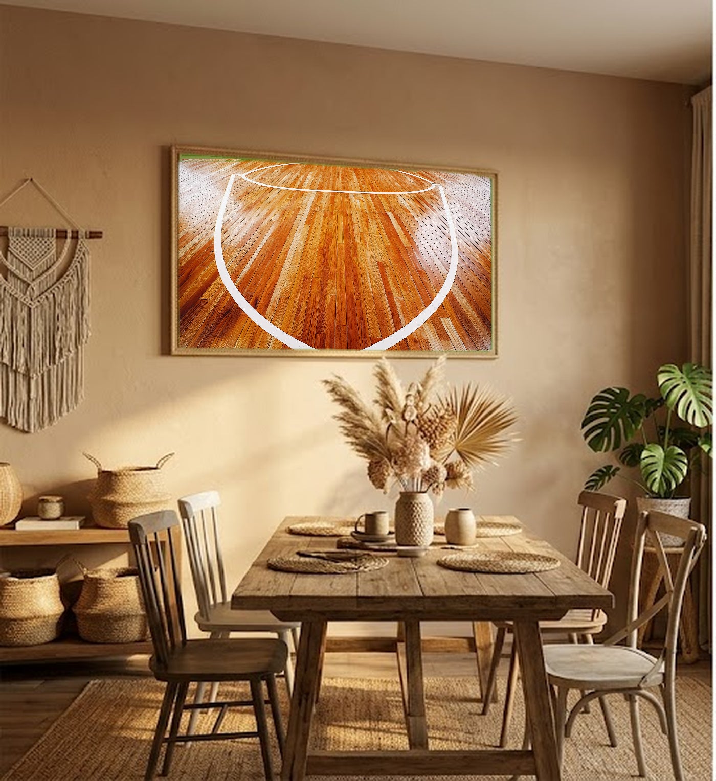 Basketball Court Canvas Wall Art | Overhead Parquet Print, Sports Decor, Stretched Canvas — basketball-court-overhead-hallway-wall-art.jpg