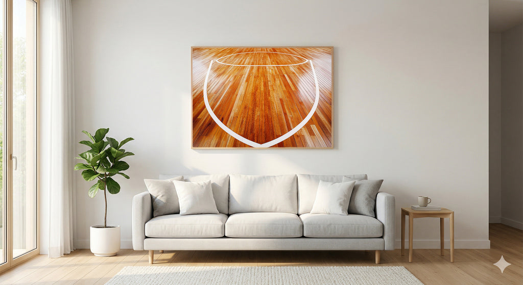Basketball Court Canvas Wall Art | Overhead Parquet Print, Sports Decor, Stretched Canvas — basketball-court-overhead-living-room-wall-art.jpg