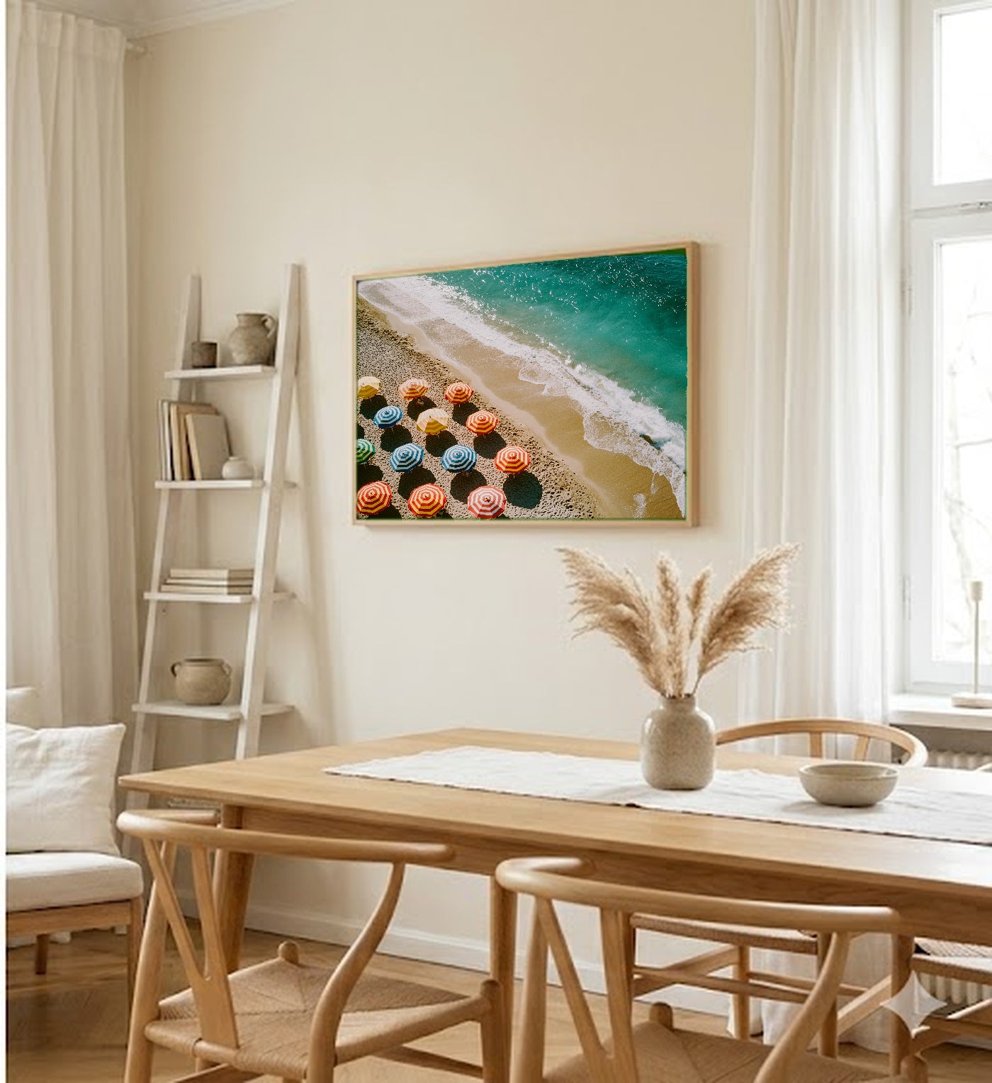 Beach Umbrella Canvas Wall Art | Aerial Rows Print, Coastal Summer Decor, Stretched Canvas — beach-umbrella-rows-dining-room-wall-art.jpg