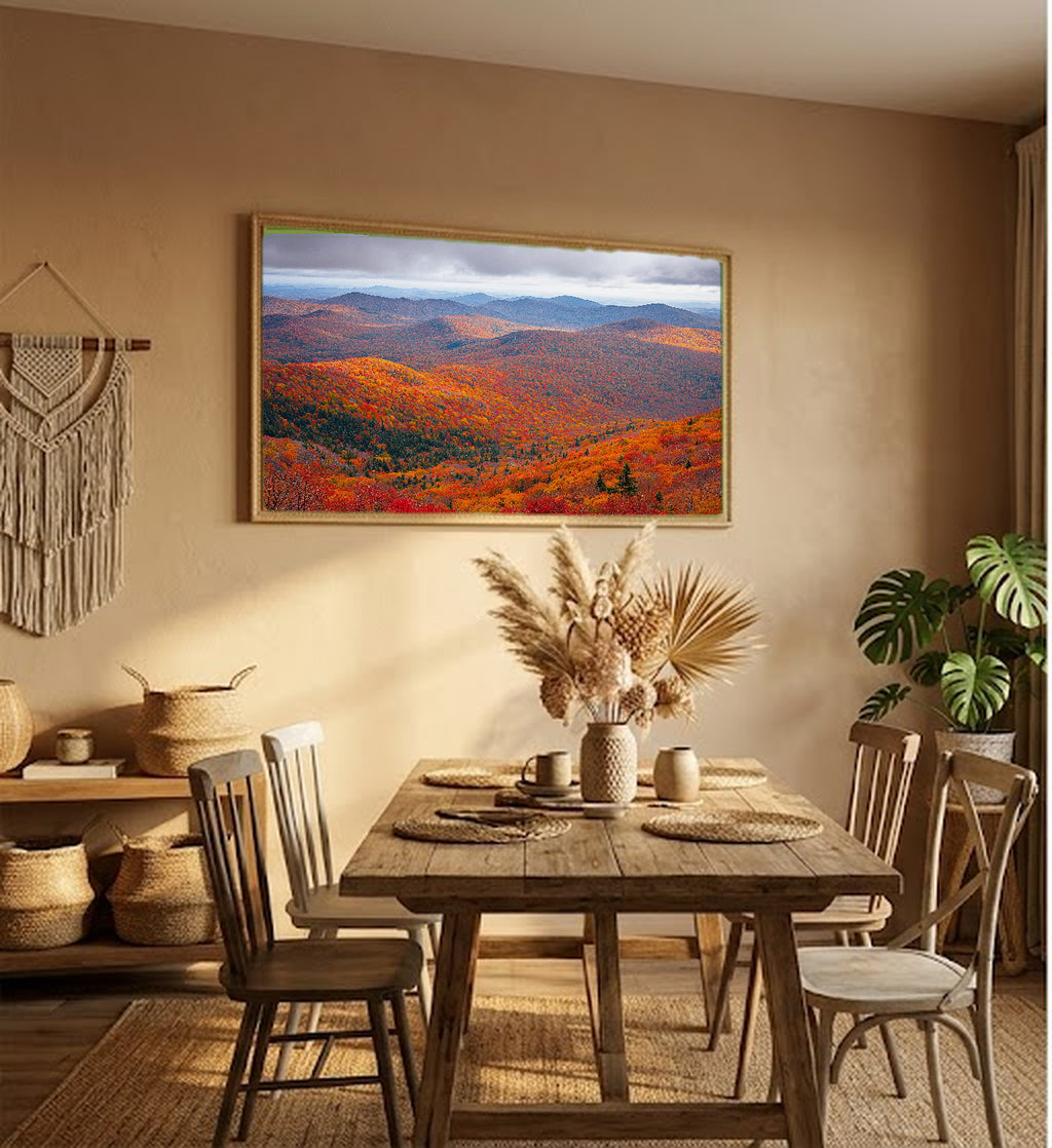 Berkshires Fall Canvas Wall Art | Mountain Panorama Print, New England Decor, Stretched Canvas — berkshires-fall-panorama-hallway-wall-art.jpg