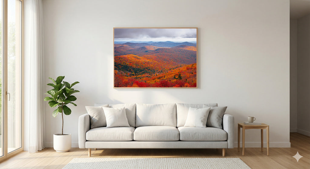 Berkshires Fall Canvas Wall Art | Mountain Panorama Print, New England Decor, Stretched Canvas — berkshires-fall-panorama-living-room-wall-art.jpg