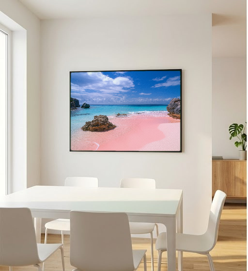 Bermuda Canvas Wall Art | Pink Sand Beach Print, Tropical Caribbean, Coastal Decor, Stretched Canvas — bermuda-pink-sand-bedroom-wall-art.jpg