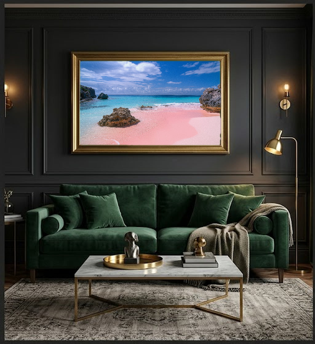 Bermuda Canvas Wall Art | Pink Sand Beach Print, Tropical Caribbean, Coastal Decor, Stretched Canvas — bermuda-pink-sand-office-wall-art.jpg
