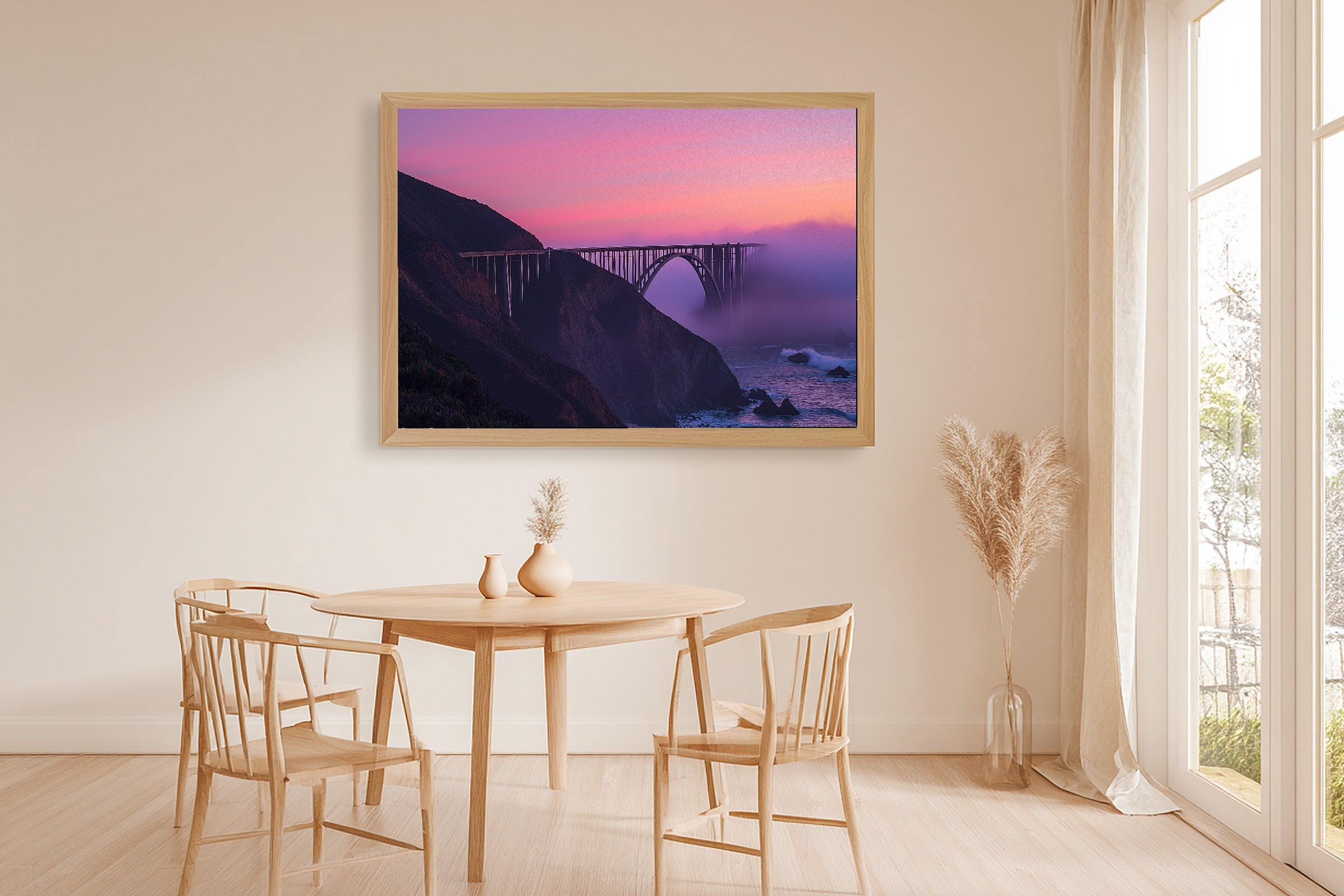 Big Sur Cliffside Dusk Calming Coastal Wall Art — Warm Print for the Beach House, Stretched Canvas Gift for the Coastal Soul — big-sur-cliffside-dusk-dining-room-wall-art.jpg