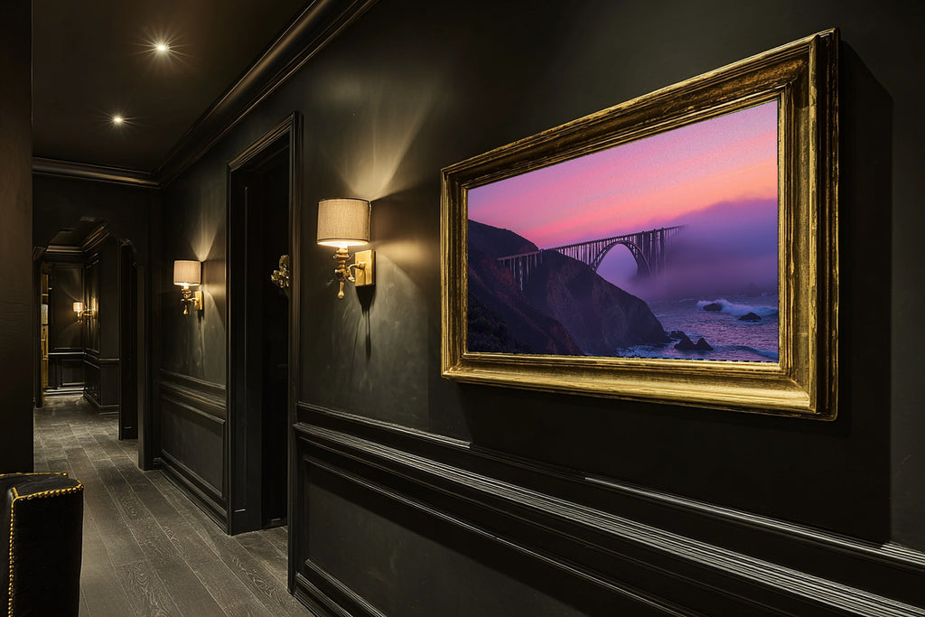 Big Sur Cliffside Dusk Calming Coastal Wall Art — Warm Print for the Beach House, Stretched Canvas Gift for the Coastal Soul — big-sur-cliffside-dusk-hallway-wall-art.jpg