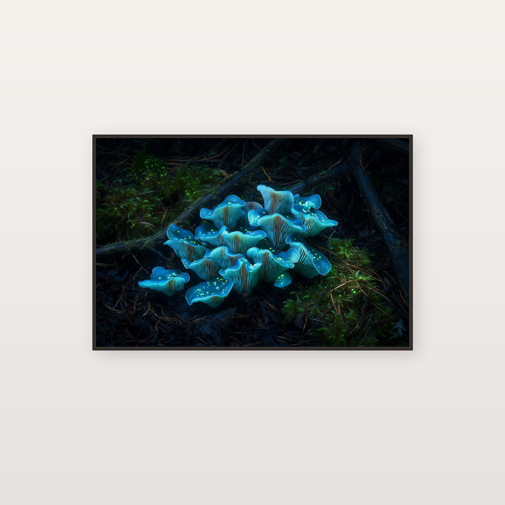 Bioluminescent Mushroom Canvas Wall Art | Glowing Forest Print, Mystical Goblincore Decor, Stretched Canvas — bioluminescent-mushrooms-night-canvas-print.jpg
