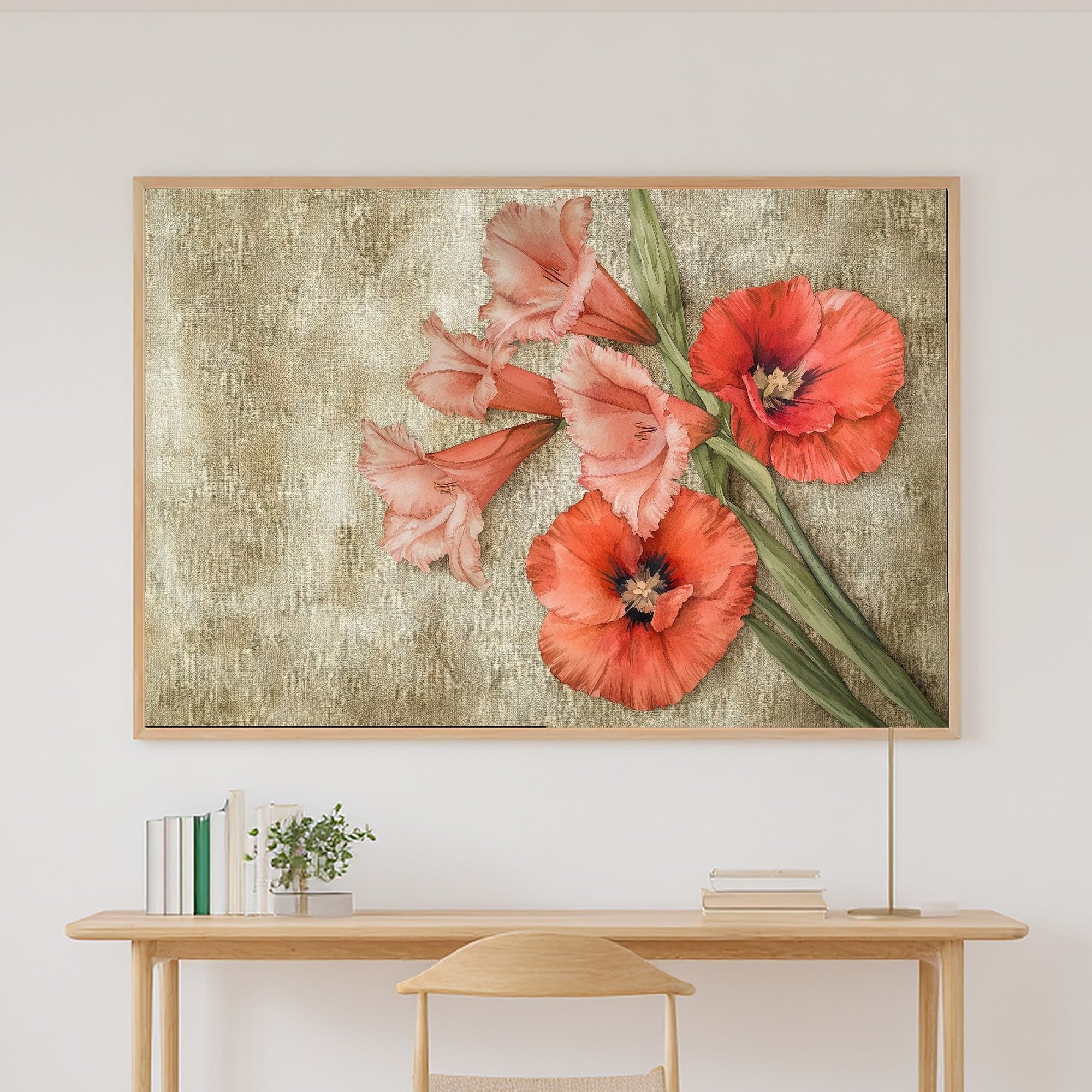 Hand-picked Birth Flower August Gladiolus Poppy Giclée Print — Dreamy Gentle Floral for the Reading Nook — birth-flower-august-gladiolus-poppy-canvas-print.jpg