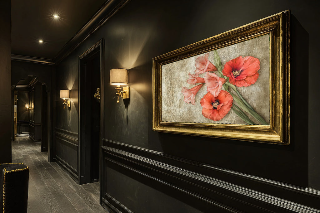 Hand-picked Birth Flower August Gladiolus Poppy Giclée Print — Dreamy Gentle Floral for the Reading Nook — birth-flower-august-gladiolus-poppy-hallway-wall-art.jpg