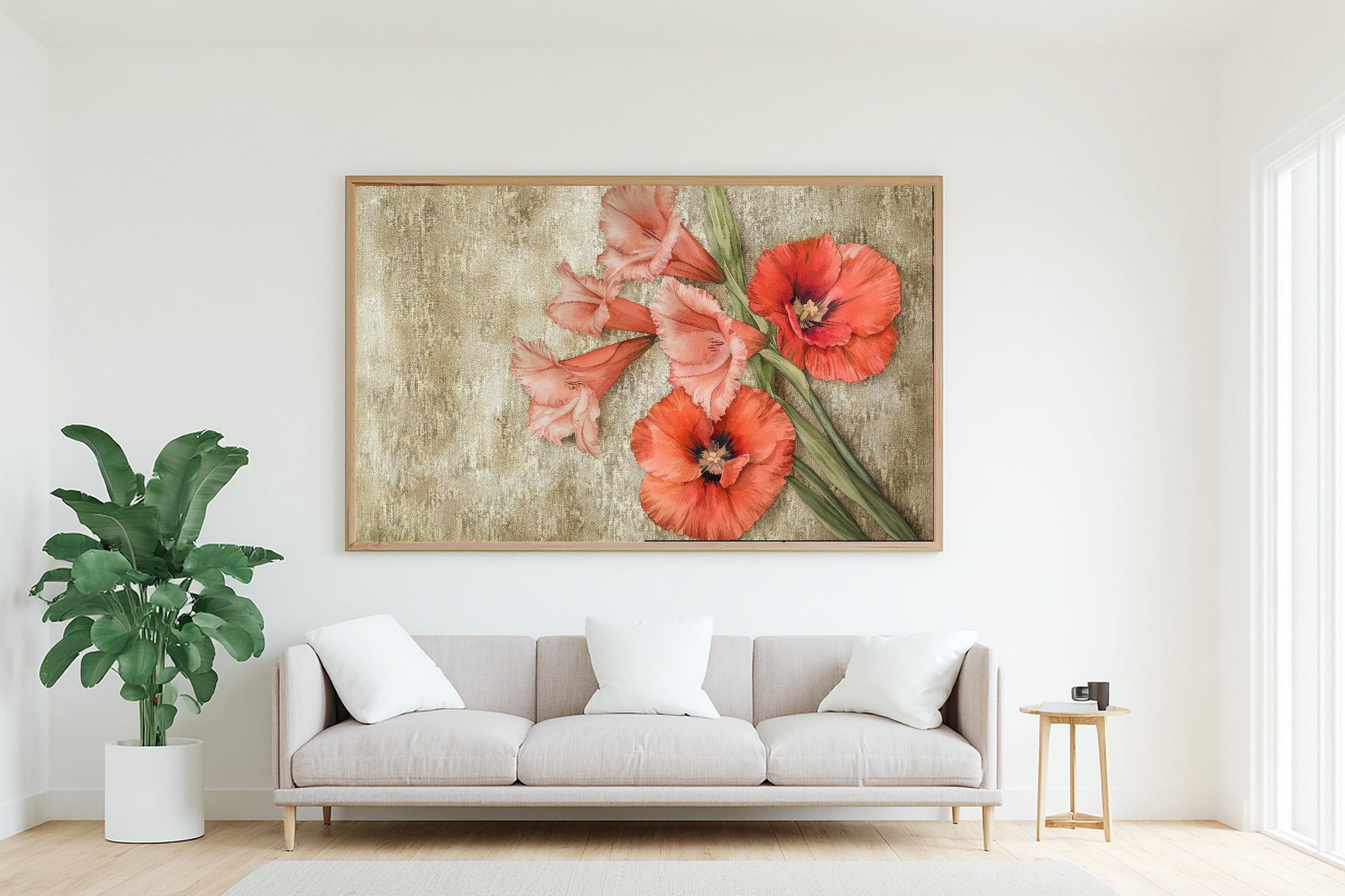 Hand-picked Birth Flower August Gladiolus Poppy Giclée Print — Dreamy Gentle Floral for the Reading Nook — birth-flower-august-gladiolus-poppy-living-room-wall-art.jpg