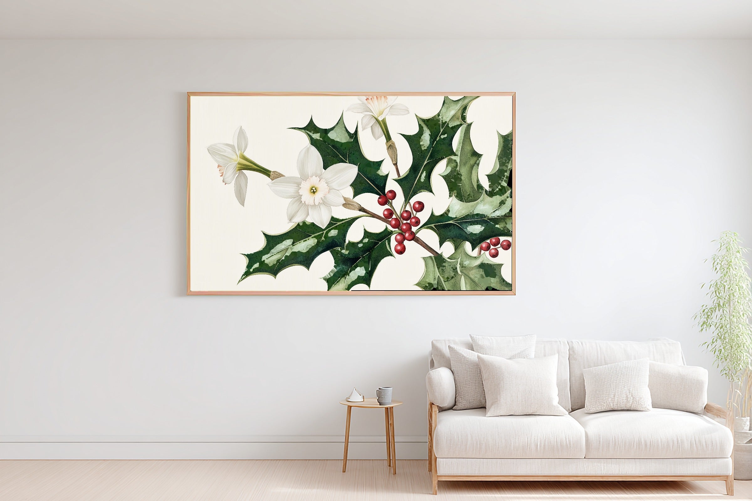 A Dreamy Birth Flower December Holly Narcissus Soft Botanical Print — Dreamy Wall Art for the Reading Nook, Giclée on Canvas — birth-flower-december-holly-narcissus-bedroom-wall-art.jpg