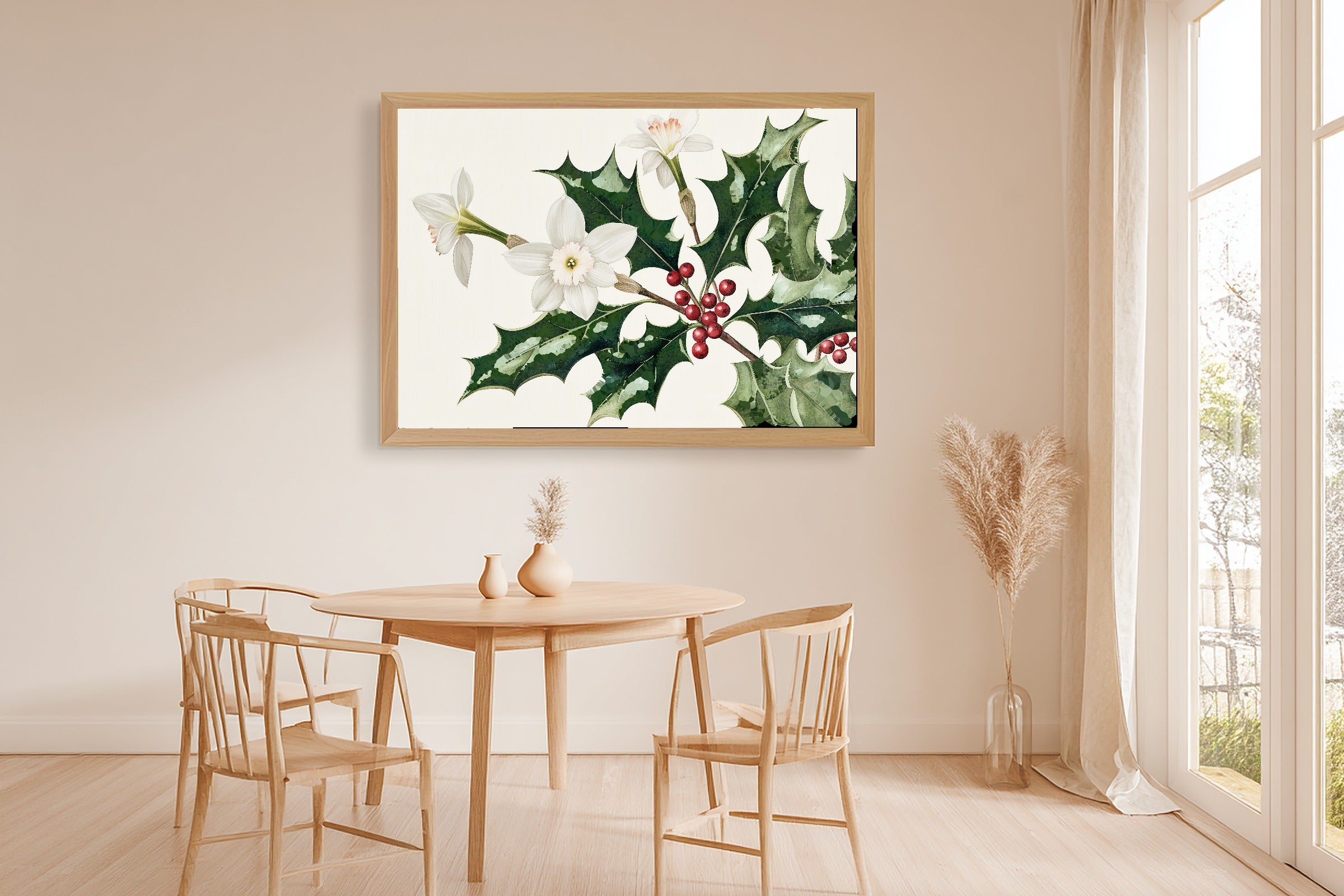 A Dreamy Birth Flower December Holly Narcissus Soft Botanical Print — Dreamy Wall Art for the Reading Nook, Giclée on Canvas — birth-flower-december-holly-narcissus-dining-room-wall-art.jpg