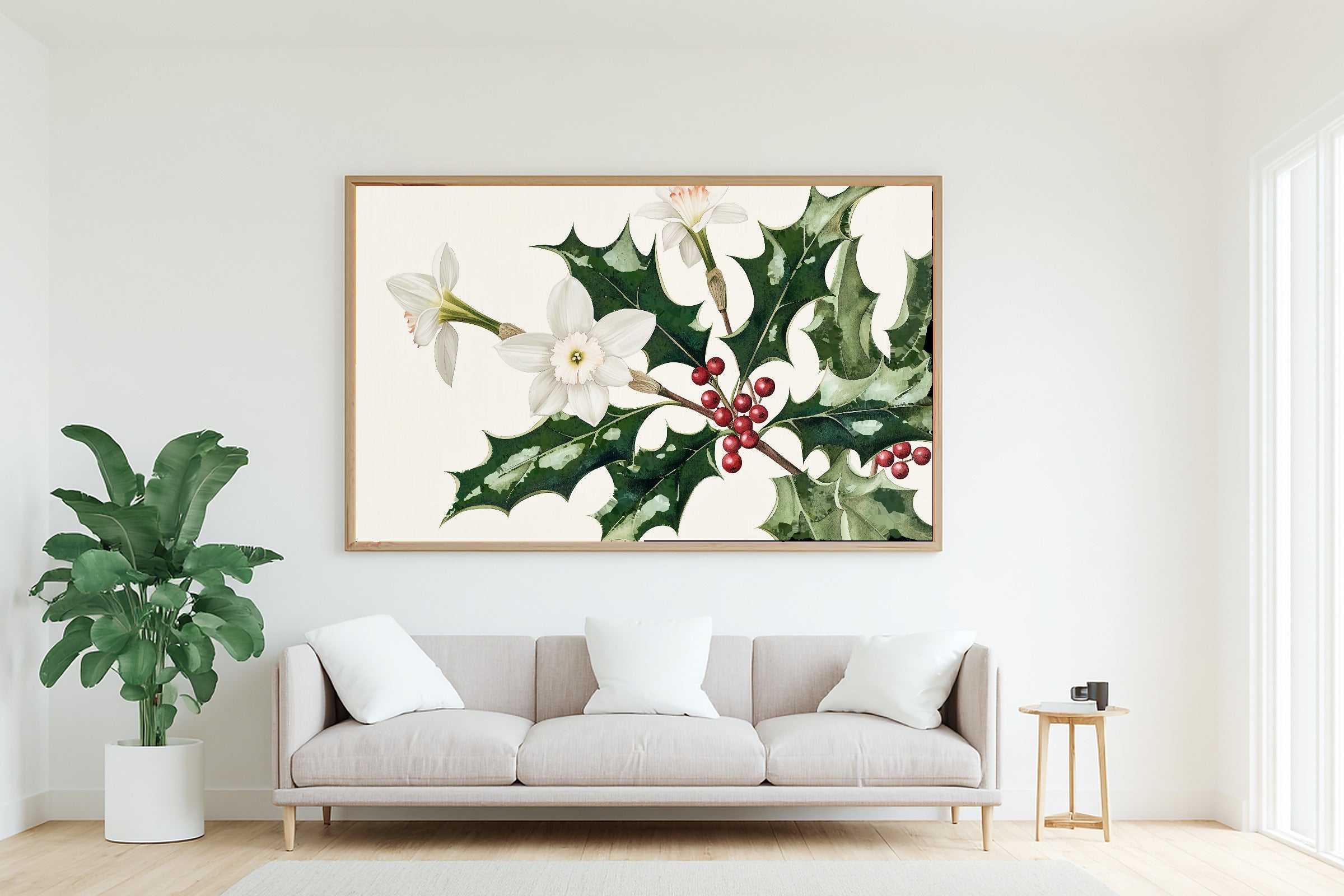 A Dreamy Birth Flower December Holly Narcissus Soft Botanical Print — Dreamy Wall Art for the Reading Nook, Giclée on Canvas — birth-flower-december-holly-narcissus-living-room-wall-art.jpg