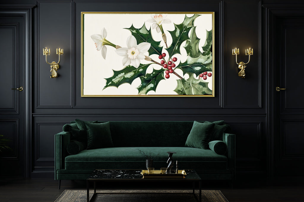 A Dreamy Birth Flower December Holly Narcissus Soft Botanical Print — Dreamy Wall Art for the Reading Nook, Giclée on Canvas — birth-flower-december-holly-narcissus-office-wall-art.jpg