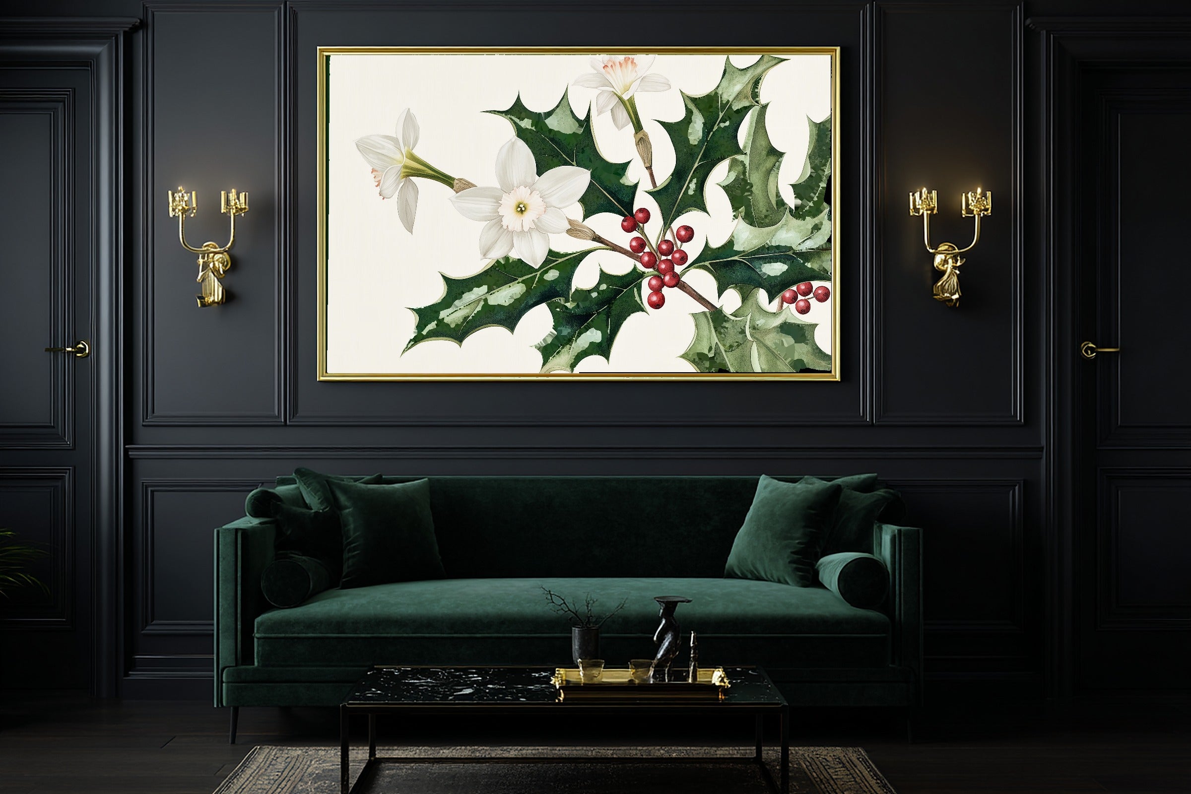 A Dreamy Birth Flower December Holly Narcissus Soft Botanical Print — Dreamy Wall Art for the Reading Nook, Giclée on Canvas — birth-flower-december-holly-narcissus-office-wall-art.jpg