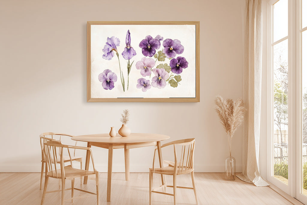 Birth Flower February Violet Iris Romantic Garden Wall Art — Heartfelt Print for the Reading Nook — birth-flower-february-violet-iris-dining-room-wall-art.jpg
