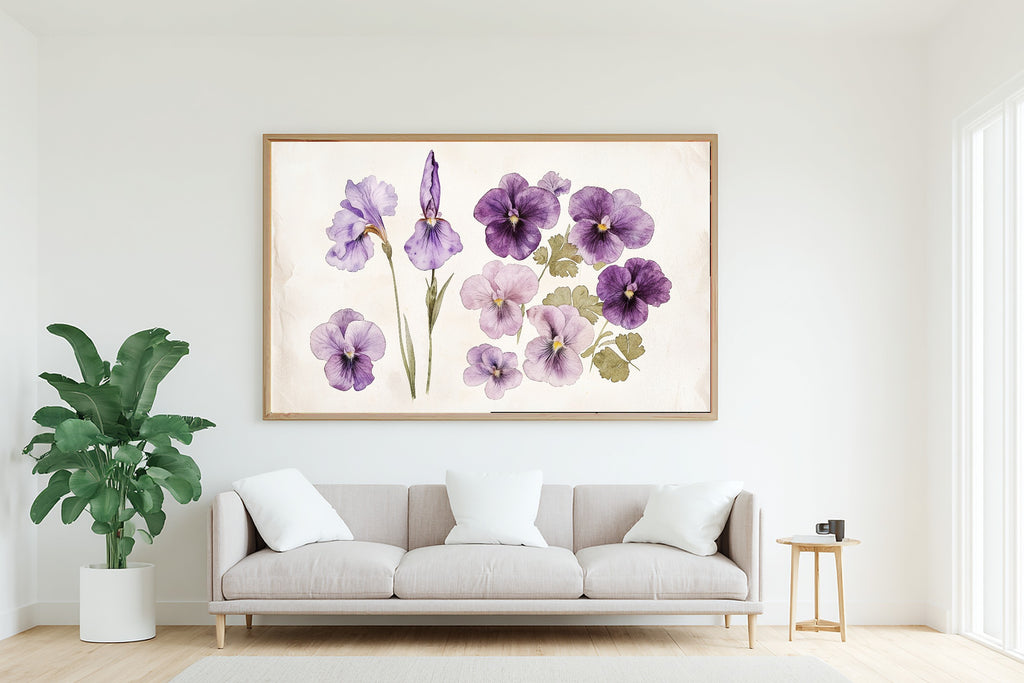 Birth Flower February Violet Iris Romantic Garden Wall Art — Heartfelt Print for the Reading Nook — birth-flower-february-violet-iris-living-room-wall-art.jpg