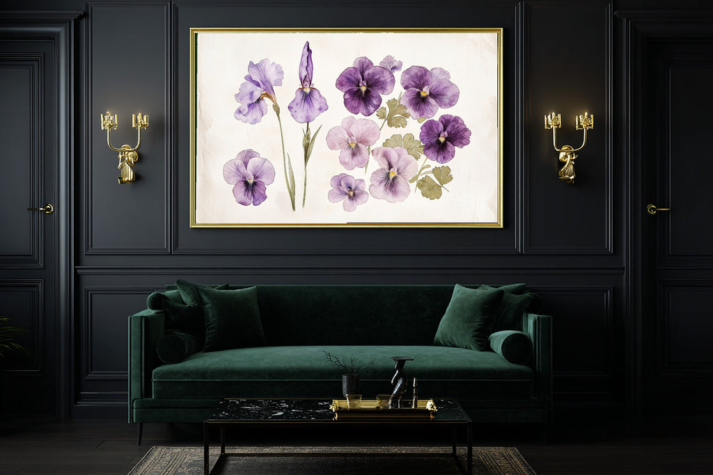 Birth Flower February Violet Iris Romantic Garden Wall Art — Heartfelt Print for the Reading Nook — birth-flower-february-violet-iris-office-wall-art.jpg