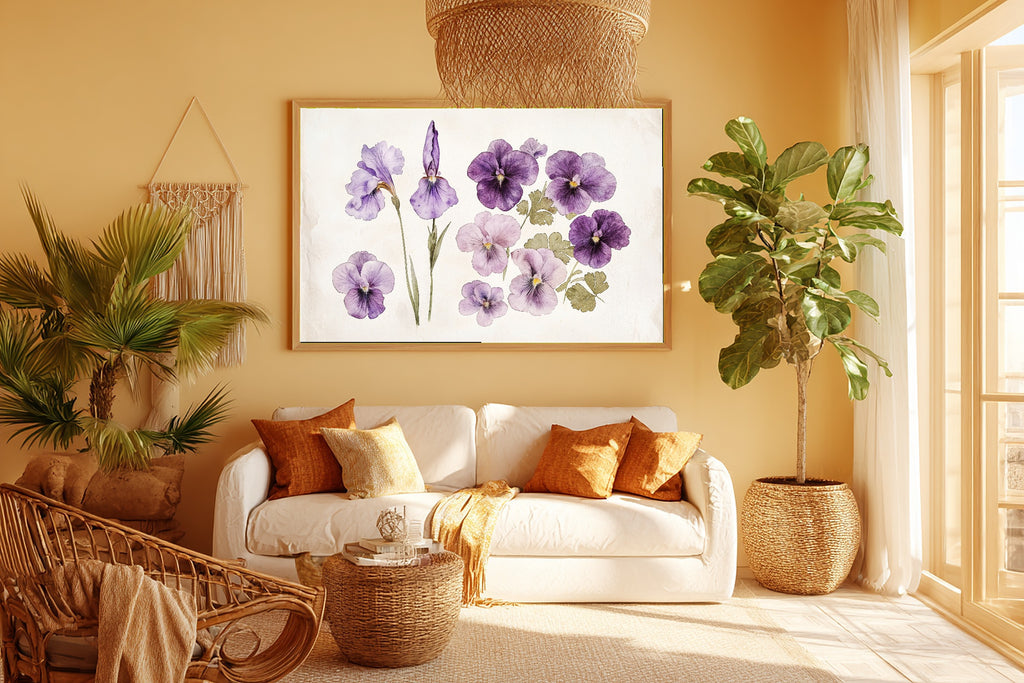 Birth Flower February Violet Iris Romantic Garden Wall Art — Heartfelt Print for the Reading Nook — birth-flower-february-violet-iris-room-5-wall-art.jpg
