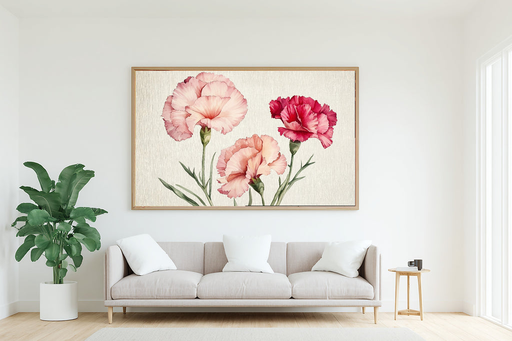 Hand-picked Birth Flower January Carnation Giclée Print — Soulful Soft Botanical for the Reading Nook — birth-flower-january-carnation-living-room-wall-art.jpg