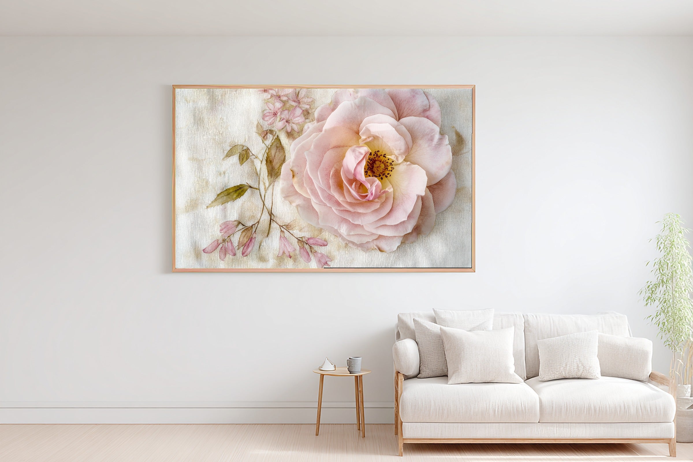 Gentle Floral Birth Flower June Rose Honeysuckle Canvas Wall Art — Fresh Meadow Print for the Reading Nook — birth-flower-june-rose-honeysuckle-bedroom-wall-art.jpg
