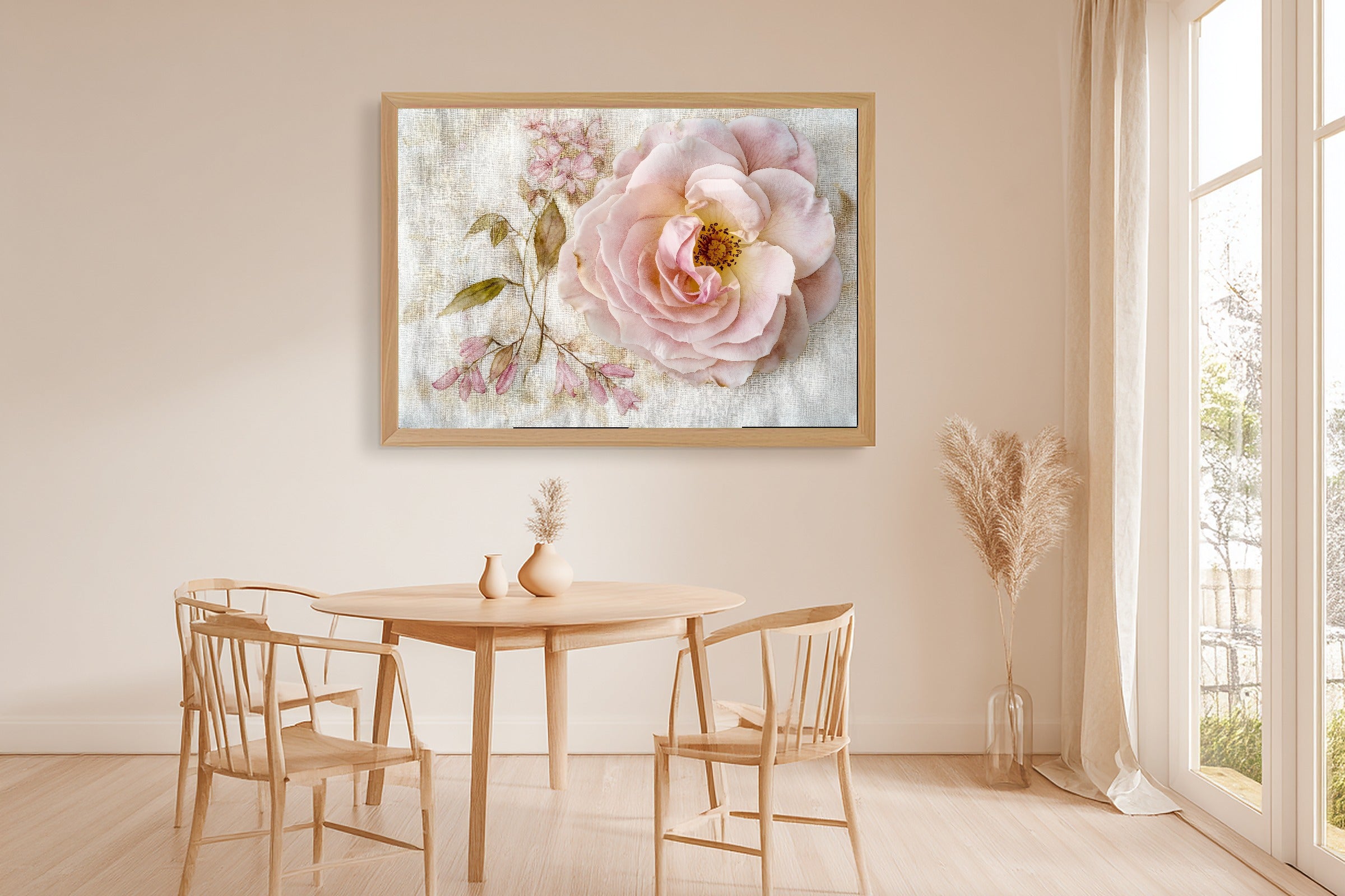 Gentle Floral Birth Flower June Rose Honeysuckle Canvas Wall Art — Fresh Meadow Print for the Reading Nook — birth-flower-june-rose-honeysuckle-dining-room-wall-art.jpg