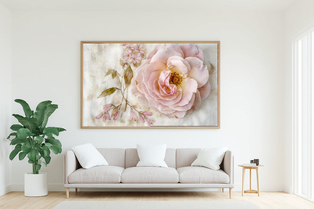 Gentle Floral Birth Flower June Rose Honeysuckle Canvas Wall Art — Fresh Meadow Print for the Reading Nook — birth-flower-june-rose-honeysuckle-living-room-wall-art.jpg