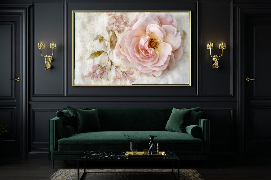 Gentle Floral Birth Flower June Rose Honeysuckle Canvas Wall Art — Fresh Meadow Print for the Reading Nook — birth-flower-june-rose-honeysuckle-office-wall-art.jpg