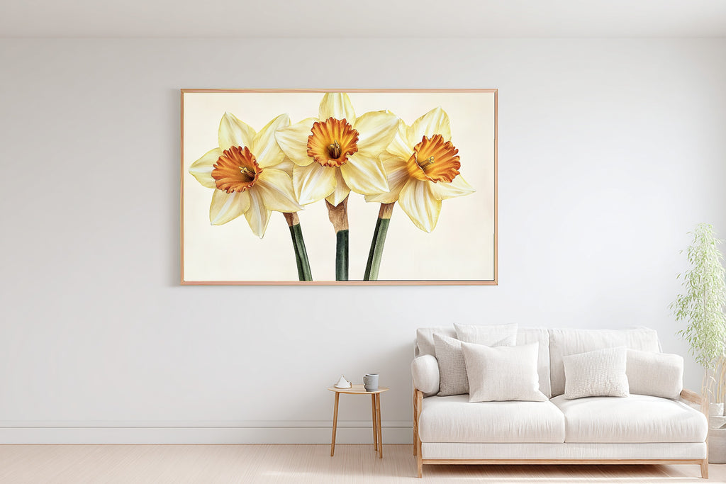 Fresh Meadow Birth Flower March Daffodil — Soft Botanical Wall Art, Warm Reading Nook Decor, Stretched Canvas, Ready to Hang — birth-flower-march-daffodil-bedroom-wall-art.jpg
