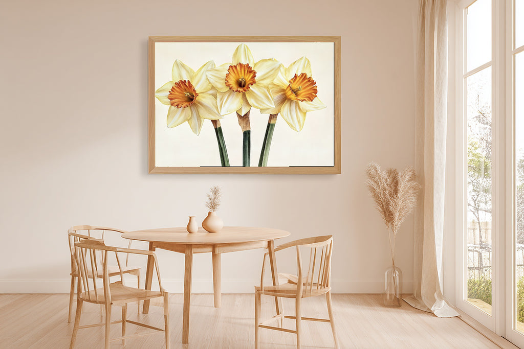 Fresh Meadow Birth Flower March Daffodil — Soft Botanical Wall Art, Warm Reading Nook Decor, Stretched Canvas, Ready to Hang — birth-flower-march-daffodil-dining-room-wall-art.jpg