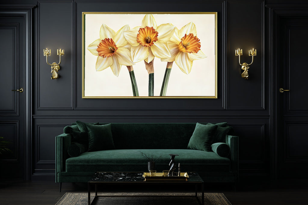 Fresh Meadow Birth Flower March Daffodil — Soft Botanical Wall Art, Warm Reading Nook Decor, Stretched Canvas, Ready to Hang — birth-flower-march-daffodil-office-wall-art.jpg