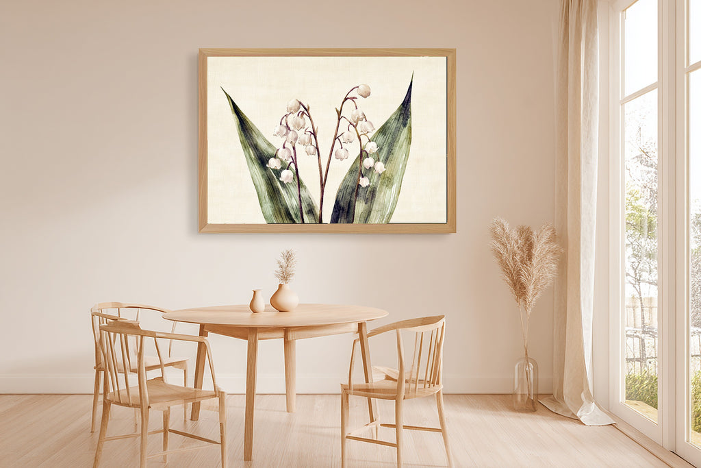 Gentle Floral Birth Flower May Lily Of The Valley Canvas Wall Art — Peaceful Print for the Reading Nook — birth-flower-may-lily-of-the-valley-dining-room-wall-art.jpg