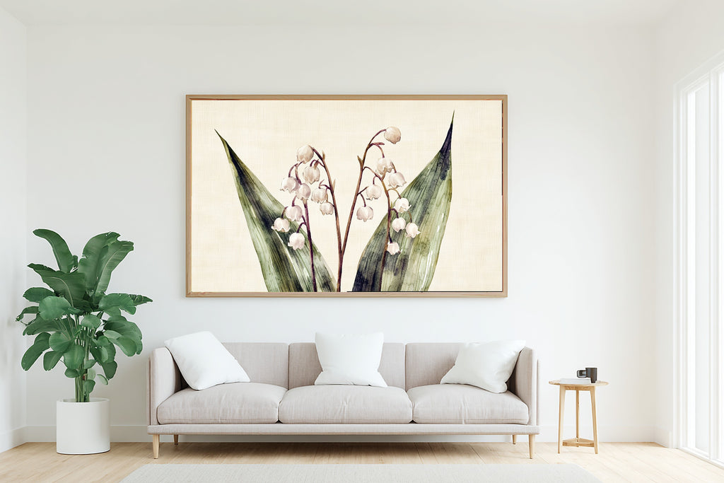 Gentle Floral Birth Flower May Lily Of The Valley Canvas Wall Art — Peaceful Print for the Reading Nook — birth-flower-may-lily-of-the-valley-living-room-wall-art.jpg