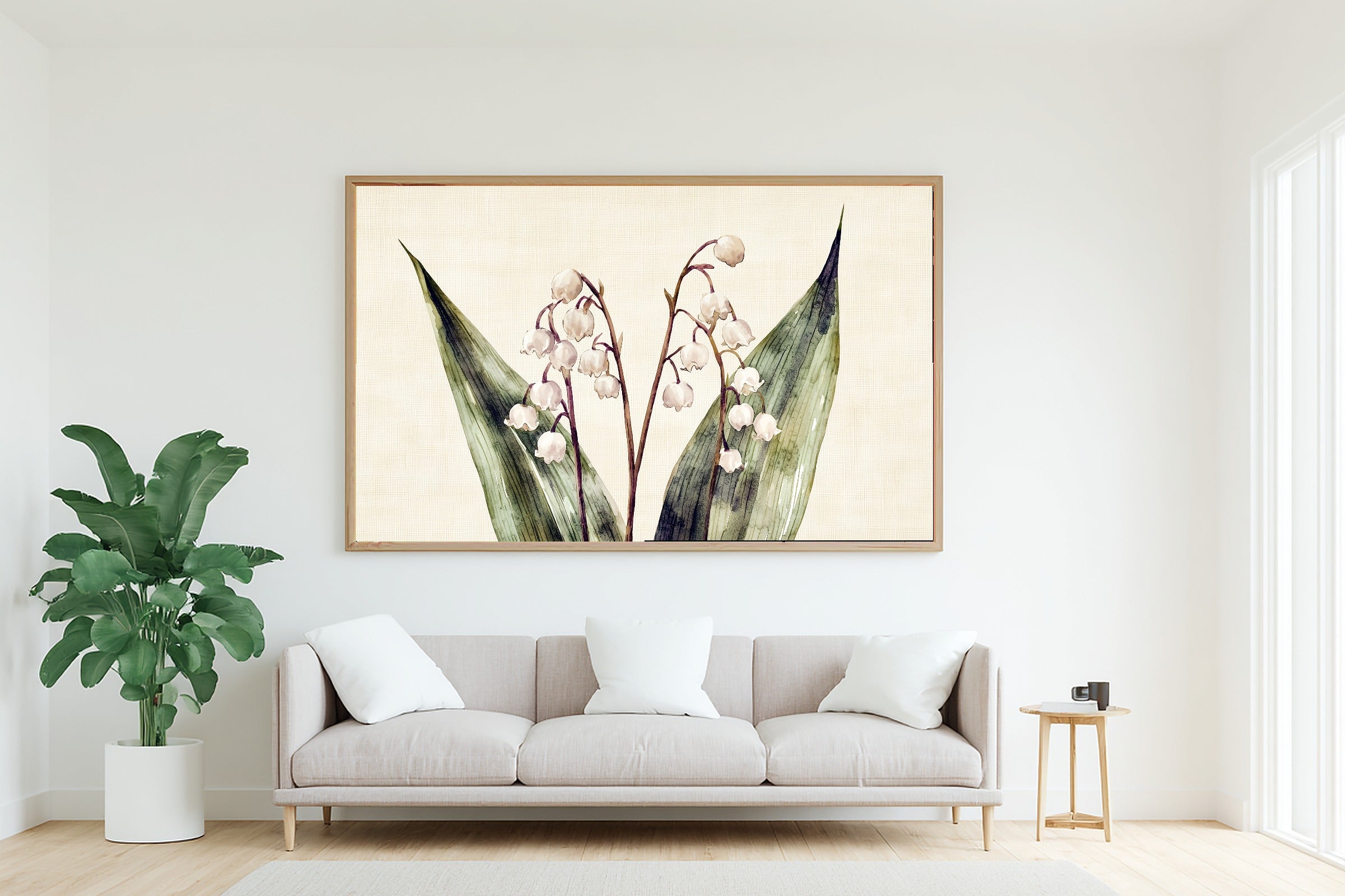 Gentle Floral Birth Flower May Lily Of The Valley Canvas Wall Art — Peaceful Print for the Reading Nook — birth-flower-may-lily-of-the-valley-living-room-wall-art.jpg