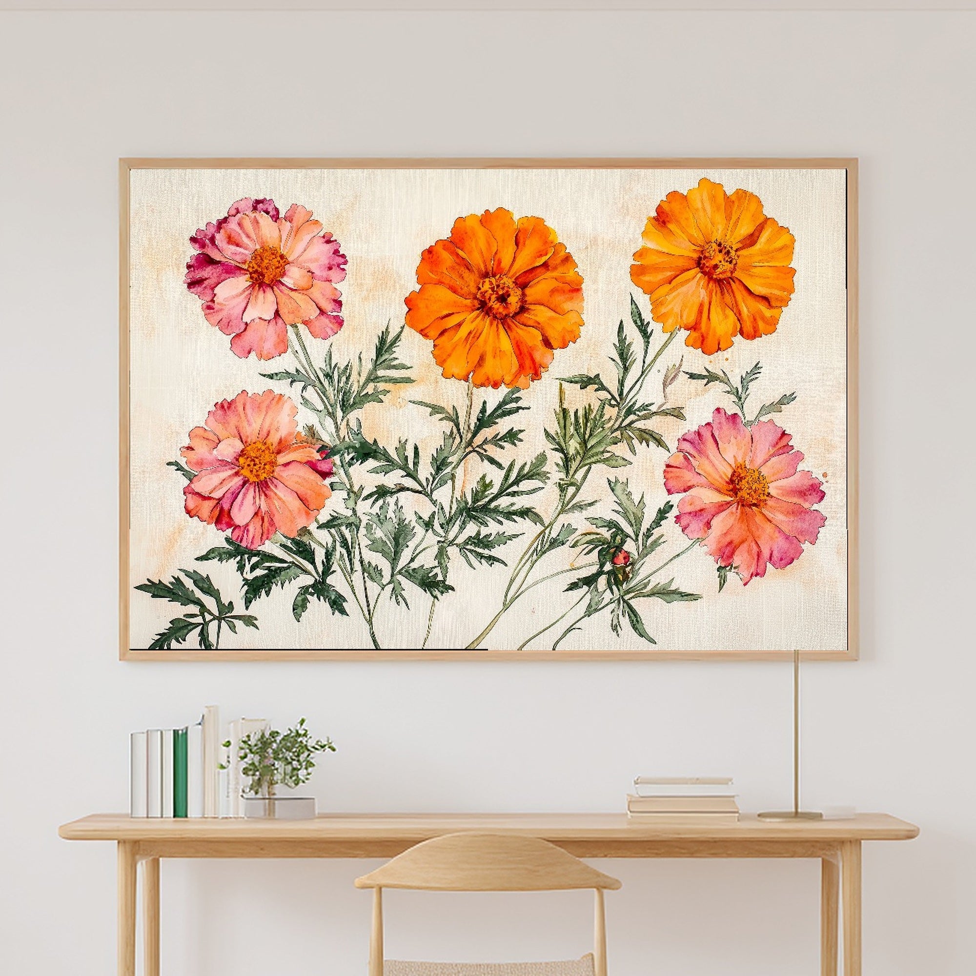 Birth Flower October Marigold Cosmos Gentle Floral Wall Art — Warm Print for the Reading Nook — birth-flower-october-marigold-cosmos-canvas-print.jpg