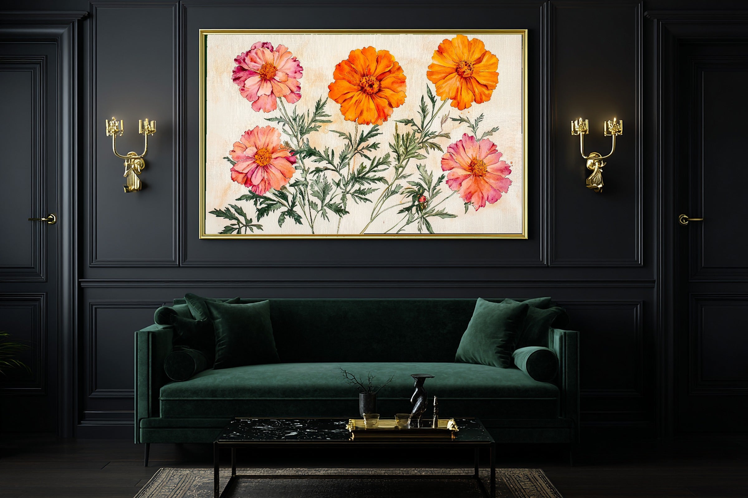 Birth Flower October Marigold Cosmos Gentle Floral Wall Art — Warm Print for the Reading Nook — birth-flower-october-marigold-cosmos-office-wall-art.jpg