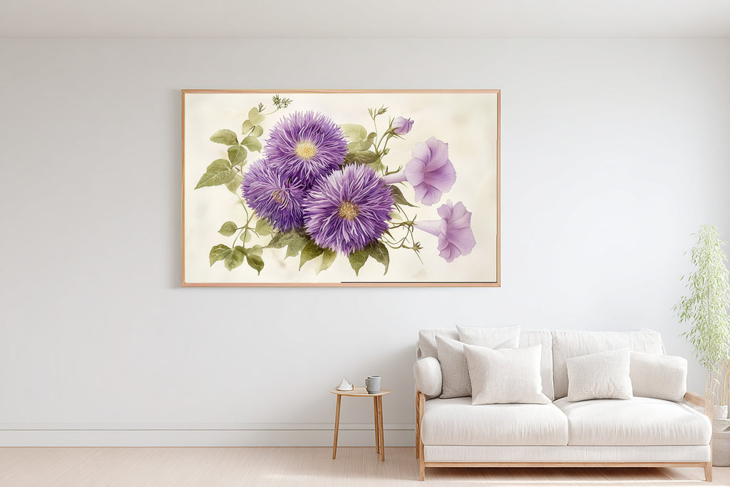 A Dreamy Birth Flower September Aster Morning Glory Soft Botanical Print — Moody Wall Art for the Reading Nook, Giclée on Canvas — birth-flower-september-aster-morning-glory-bedroom-wall-art.jpg