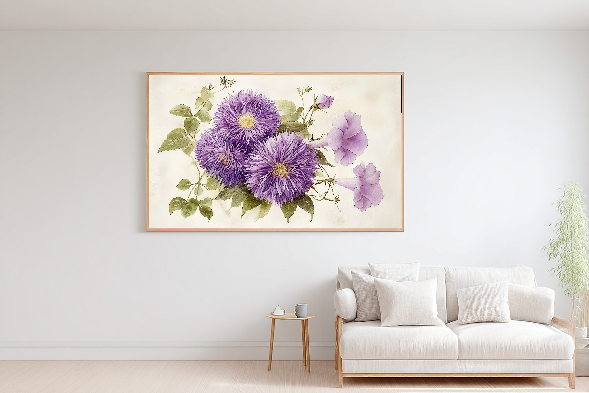 A Dreamy Birth Flower September Aster Morning Glory Soft Botanical Print — Moody Wall Art for the Reading Nook, Giclée on Canvas — birth-flower-september-aster-morning-glory-bedroom-wall-art.jpg