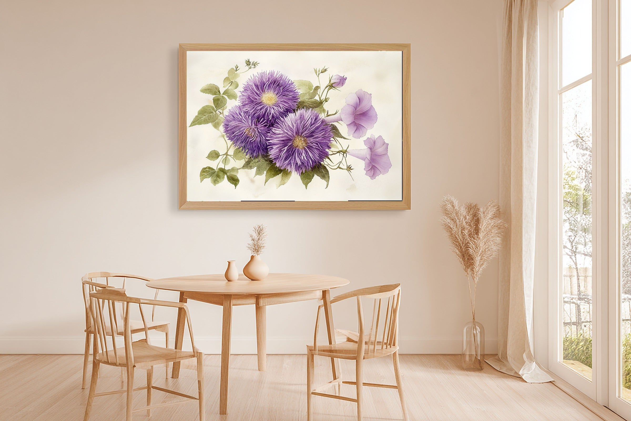 A Dreamy Birth Flower September Aster Morning Glory Soft Botanical Print — Moody Wall Art for the Reading Nook, Giclée on Canvas — birth-flower-september-aster-morning-glory-dining-room-wall-art.jpg