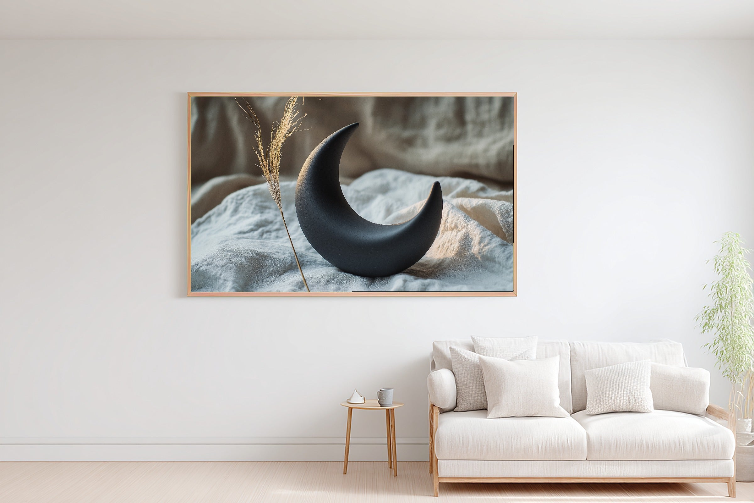 Black Clay Moon Still Canvas Wall Art, Dreamy Timeless Artwork Poster Print, Modern Home Office Art, Wedding Gift for Couples — black-clay-moon-still-bedroom-wall-art.jpg