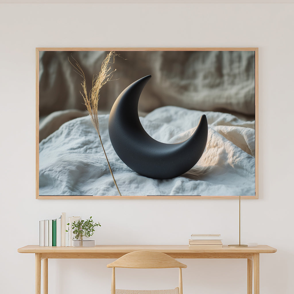 Black Clay Moon Still Canvas Wall Art, Dreamy Timeless Artwork Poster Print, Modern Home Office Art, Wedding Gift for Couples — black-clay-moon-still-canvas-print.jpg