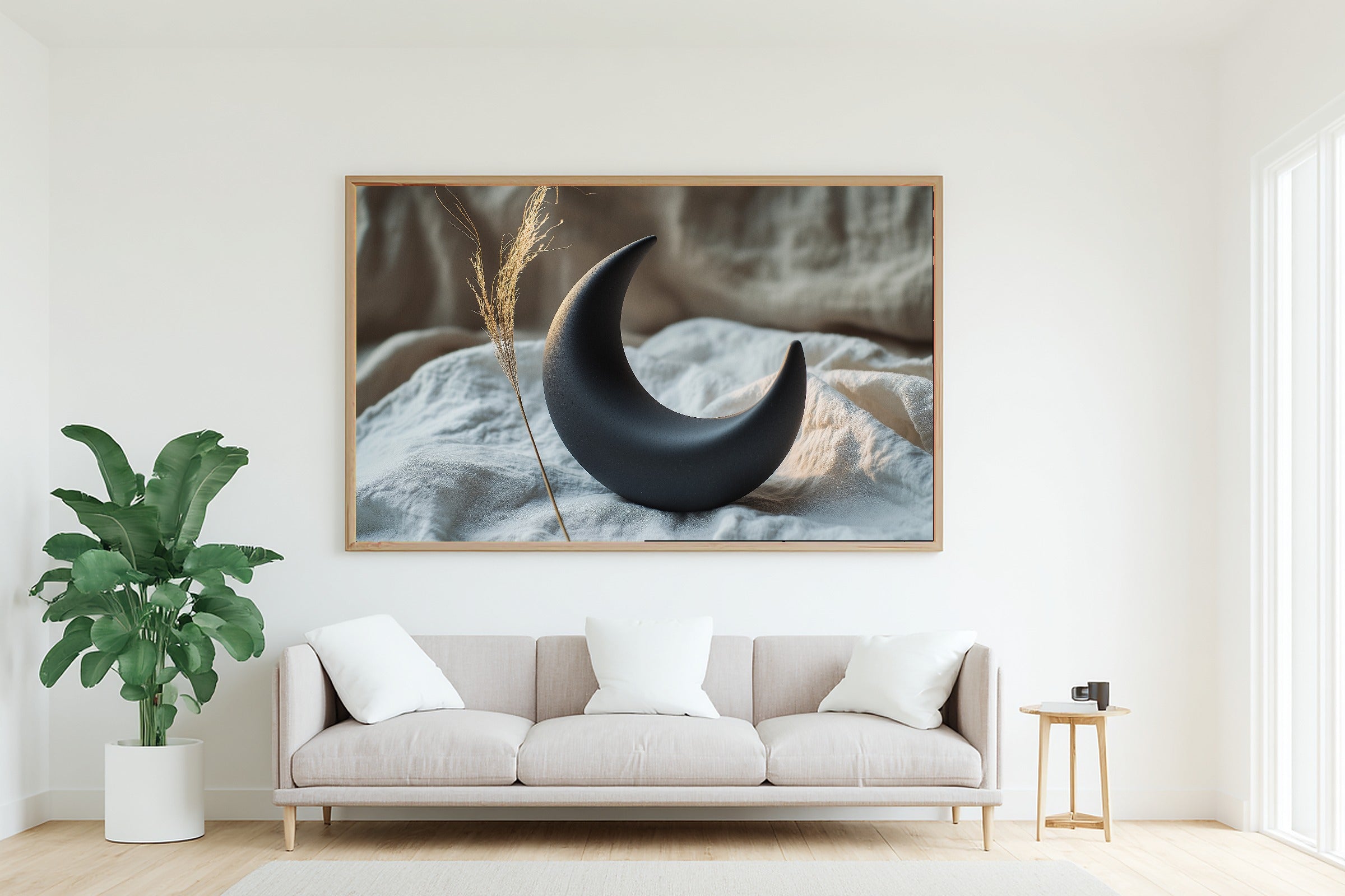 Black Clay Moon Still Canvas Wall Art, Dreamy Timeless Artwork Poster Print, Modern Home Office Art, Wedding Gift for Couples — black-clay-moon-still-living-room-wall-art.jpg