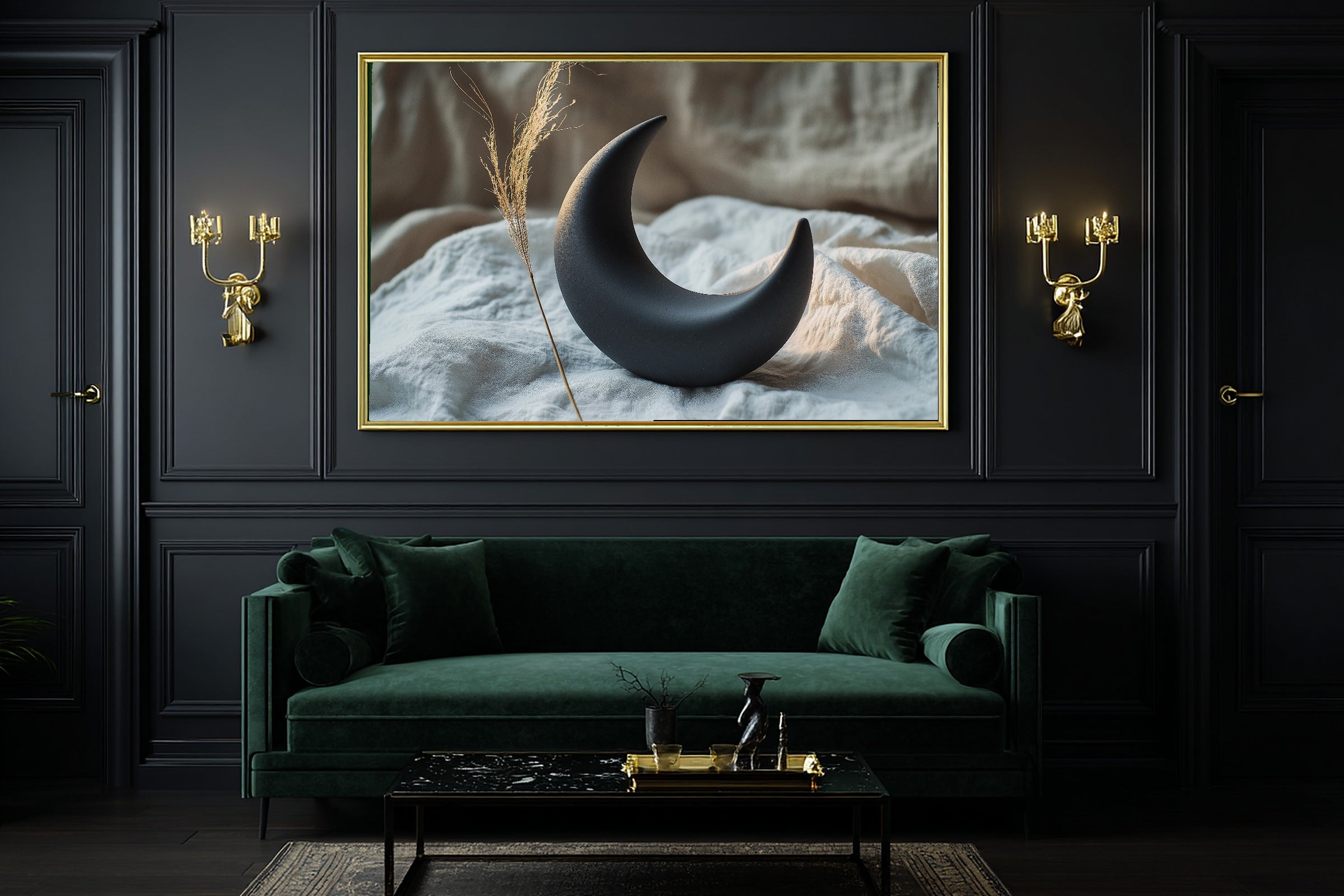 Black Clay Moon Still Canvas Wall Art, Dreamy Timeless Artwork Poster Print, Modern Home Office Art, Wedding Gift for Couples — black-clay-moon-still-office-wall-art.jpg