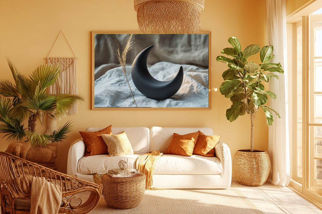 Black Clay Moon Still Canvas Wall Art, Dreamy Timeless Artwork Poster Print, Modern Home Office Art, Wedding Gift for Couples — black-clay-moon-still-room-5-wall-art.jpg