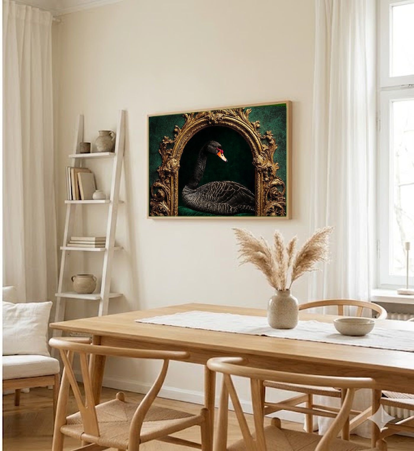 Black Swan Canvas Wall Art | Gilded Arch Print, Opera Core Glamour Decor, Stretched Canvas — black-swan-gilded-arch-dining-room-wall-art.jpg
