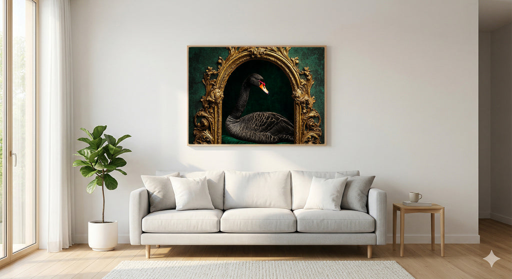 Black Swan Canvas Wall Art | Gilded Arch Print, Opera Core Glamour Decor, Stretched Canvas — black-swan-gilded-arch-living-room-wall-art.jpg